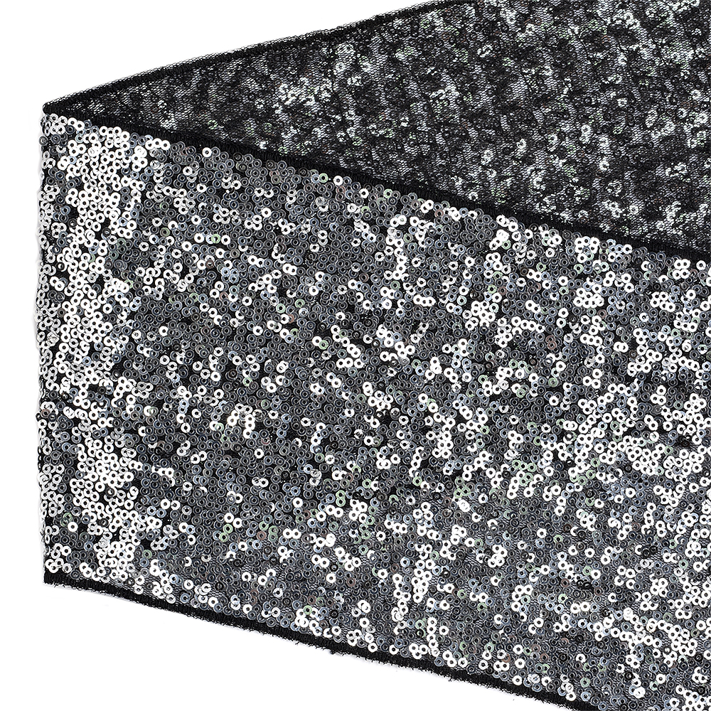 Тесьма с пайетками TBY на сетке арт. TDF15012 шир.150мм цв.черный+серебро уп.13,7м, TDF15012