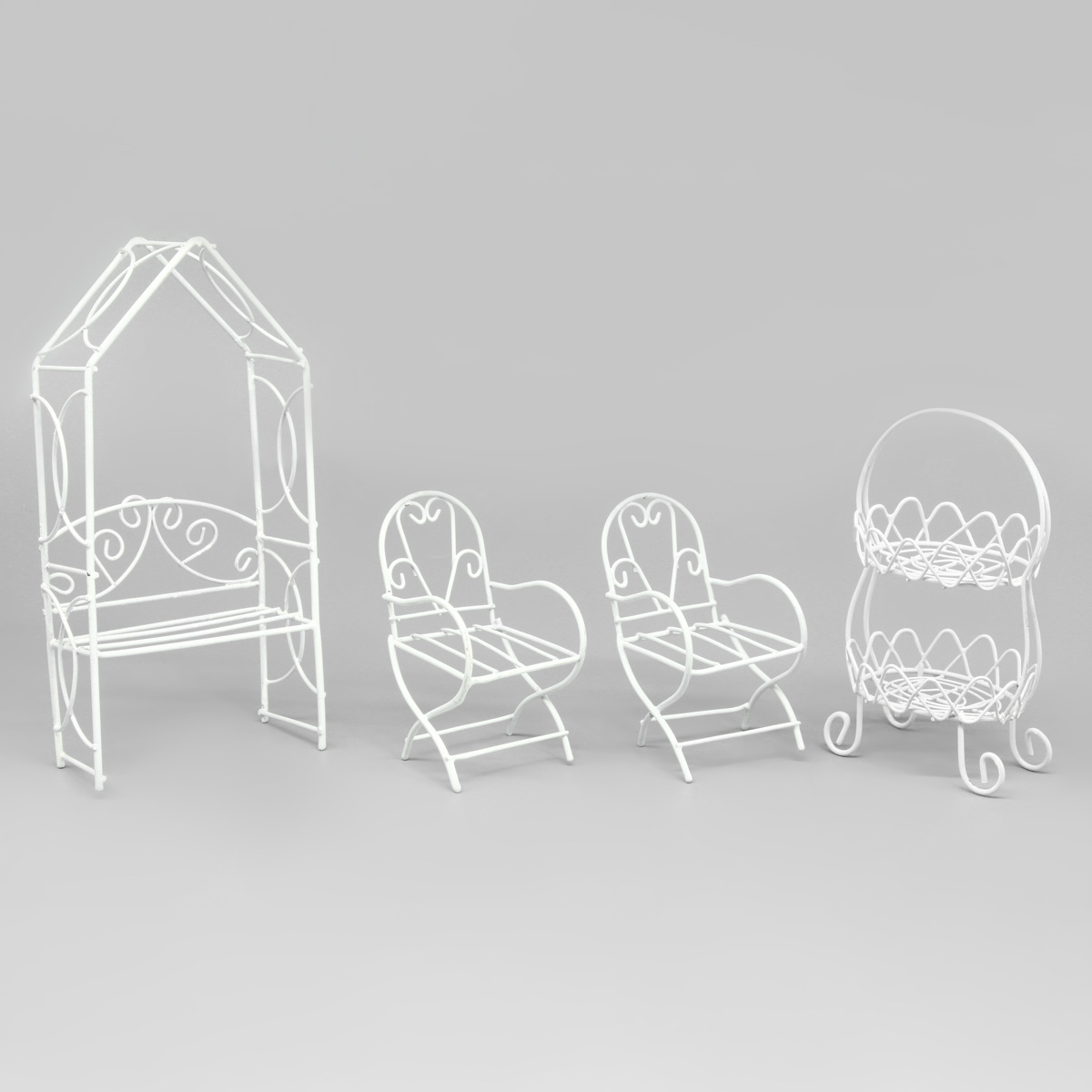 Мебель для куклы, 4 предмета (крело 2 шт., двухъярусная полочка, беседка), Astra&Craft
