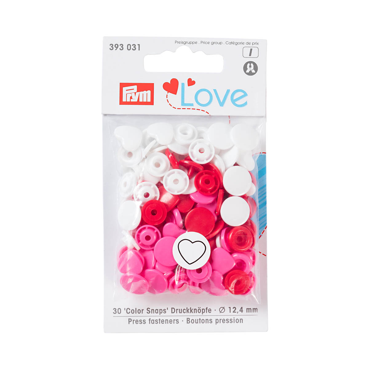 393031 Кнопки 'Сердце' Color Snaps Prym Love, красный/белый/розовый, 12мм, 30шт Prym