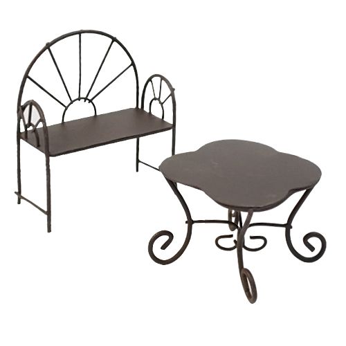 SCB271023 Металлические мини столик-ромашка и кресло, коричневые. Стол 5,5*4,5 см, кресло 5*6,5 см